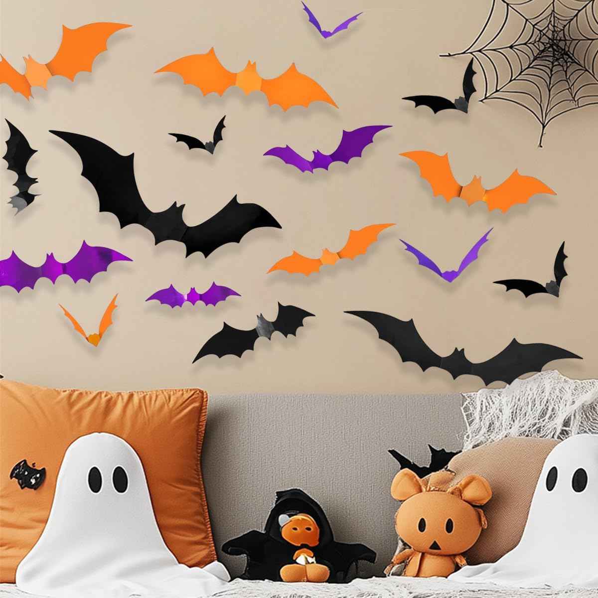 Indoor and Outdoor Bat Decor – 72 Pcs Foldable 3D PVC Halloween Wall Stickers for Patio, Windows, and Garden Party Setup