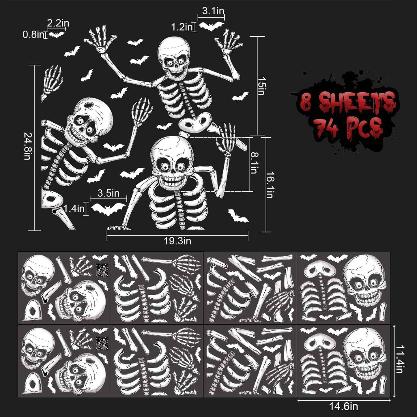 Kid-Friendly Halloween Window Decor – No-Adhesive Skeleton Clings for Bedroom, Playroom & Bathroom Mirror