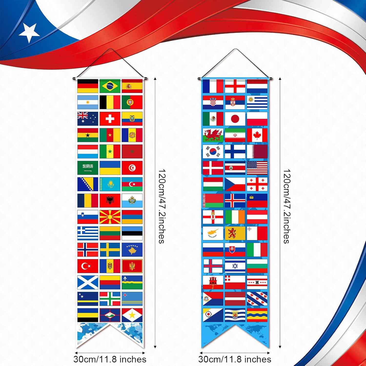 Tatuo Country Flag Bunting – Soccer-Themed Birthday Party Decor for Backyard and Playroom, Set of 2 Polyester Banners