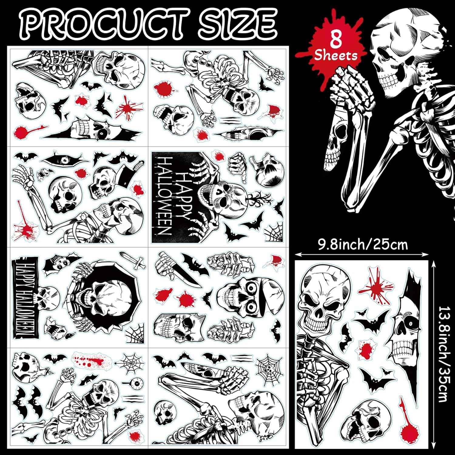 Halloween Window Clings - Kid-Safe Static Stickers for Playroom Windows and Nursery Glass, No Glue No Flame