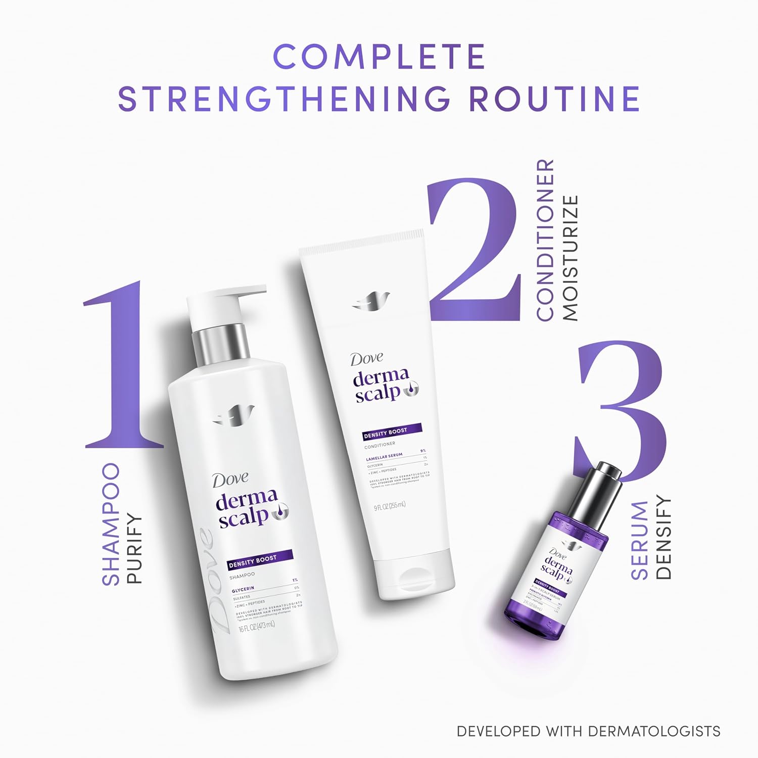 Dove Derma Scalp Density Boost Shampoo – Elevated Vanity Counter Essential for Fuller-Looking Hair, Fragranced