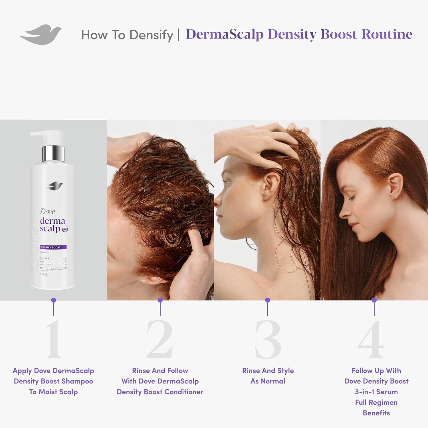 Dove Derma Scalp Density Boost Shampoo – Elevated Vanity Counter Essential for Fuller-Looking Hair, Fragranced