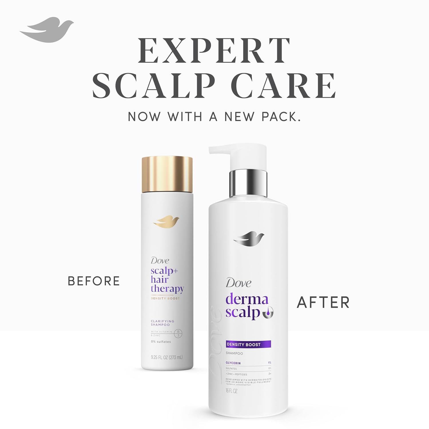 Dove Derma Scalp Density Boost Shampoo – Elevated Vanity Counter Essential for Fuller-Looking Hair, Fragranced