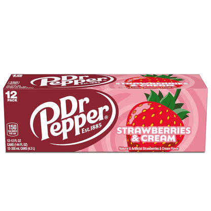 Dr Pepper Strawberries and Cream Zero Sugar 12-Pack – Guilt-Free Sweet Treat for Diet Days and Mindful Indulgence