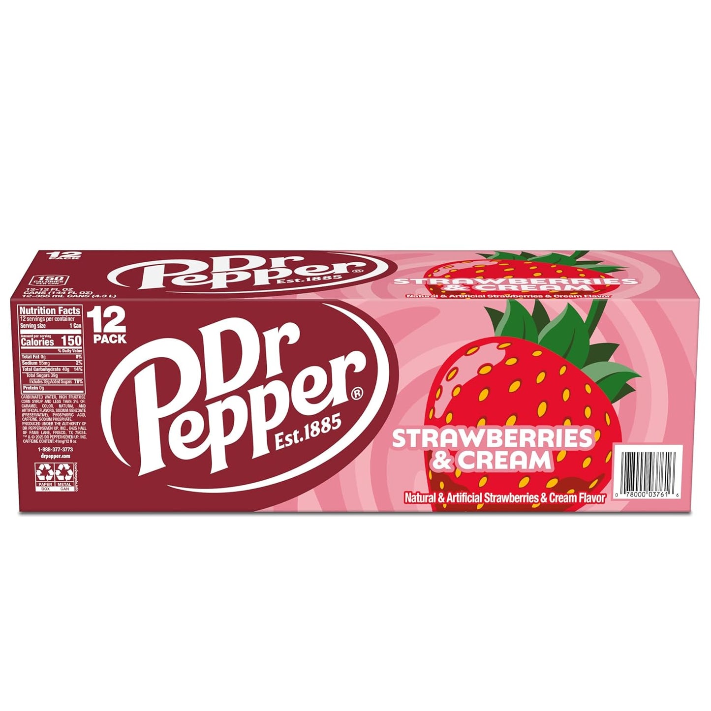 Dr Pepper Strawberries and Cream Zero Sugar 12-Pack – Guilt-Free Sweet Treat for Diet Days and Mindful Indulgence