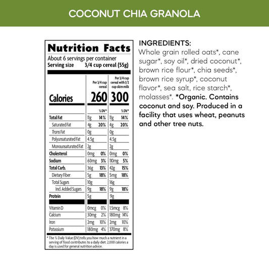 Nature's Path Organic Coconut Chia Granola – Clean-Ingredient Pantry Staple for Intentional Kitchens, 12.34 oz Box