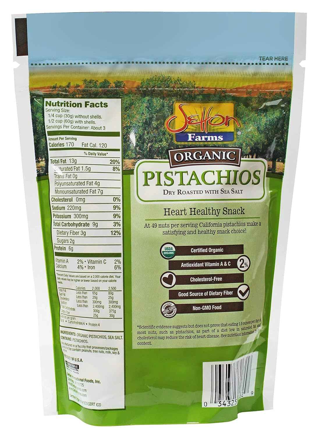 Setton Farms Premium Organic Pistachios - Portable Trail Snack for Camping and Road Trip Adventures, Dry Roasted 7 Oz Resealable Bag