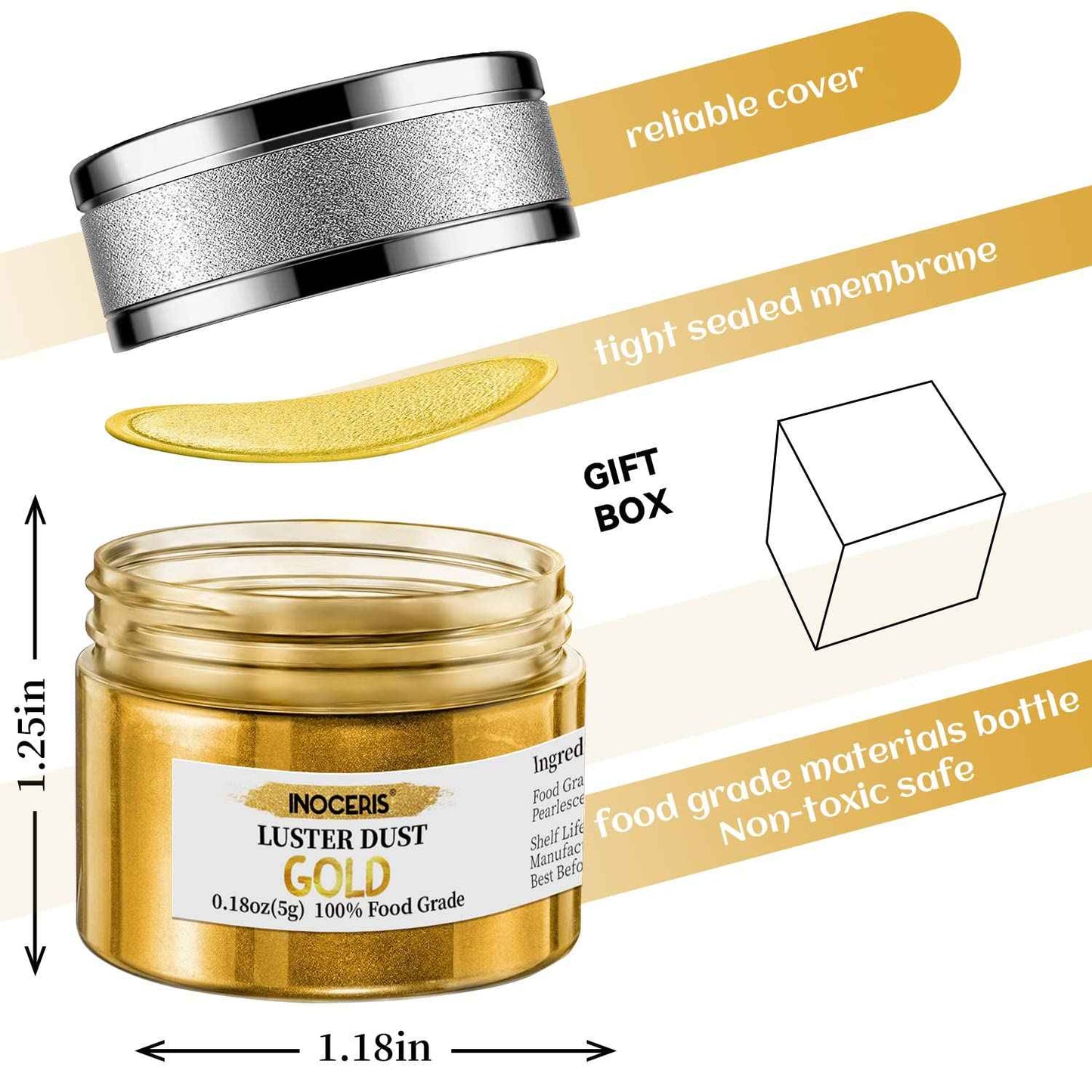 INOCERIS Edible Luster Dust – Premium Gold Shimmer for Wedding Cakes and Luxury Patisserie, 5g Food-Grade Mica Powder