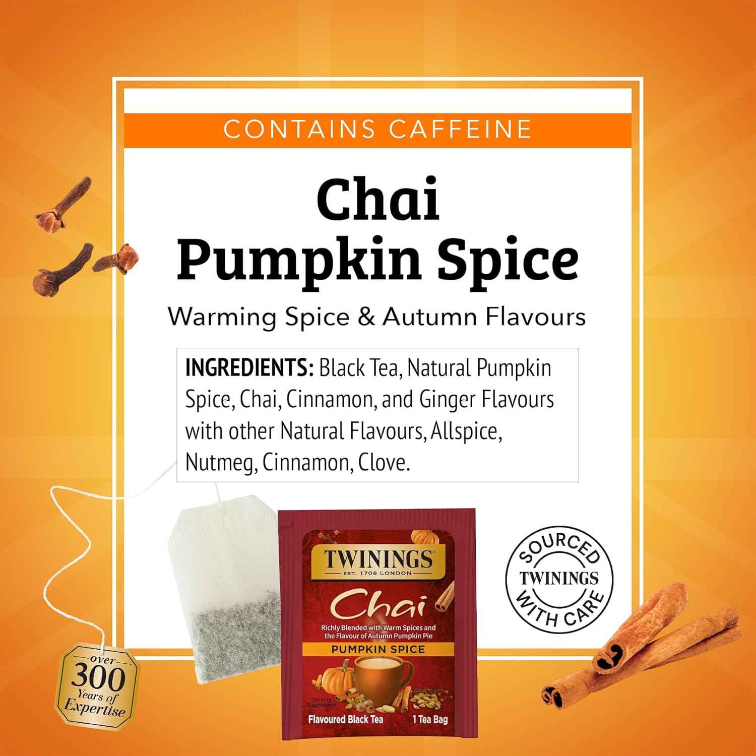Twinings Pumpkin Spice Chai Black Tea — Living Room Autumn Centerpiece Pairing, Warm Spice Aroma Sets Cozy Mood