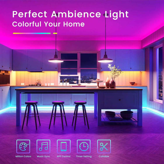 TJOY RGB LED Strip for Kids Room Walls and Ceiling – Music Sync Mood Lighting with Auto Shutoff Timer