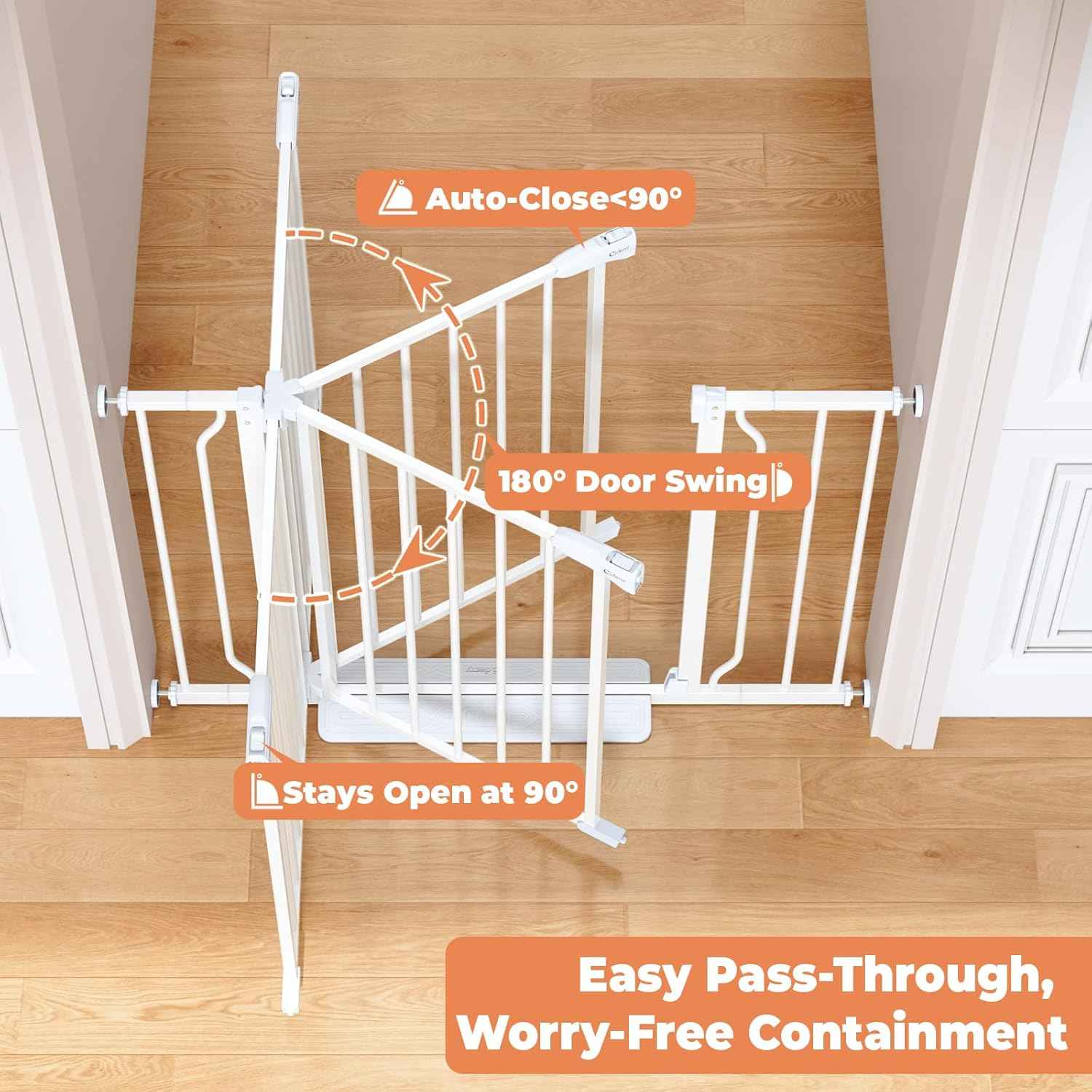 ChildProof Pressure Mounted Pet Gate with Auto-Close Hinge, No Drill Baby Gate 29-40 Inch Wide for Stairways and Doorways, One-Hand Release Lock