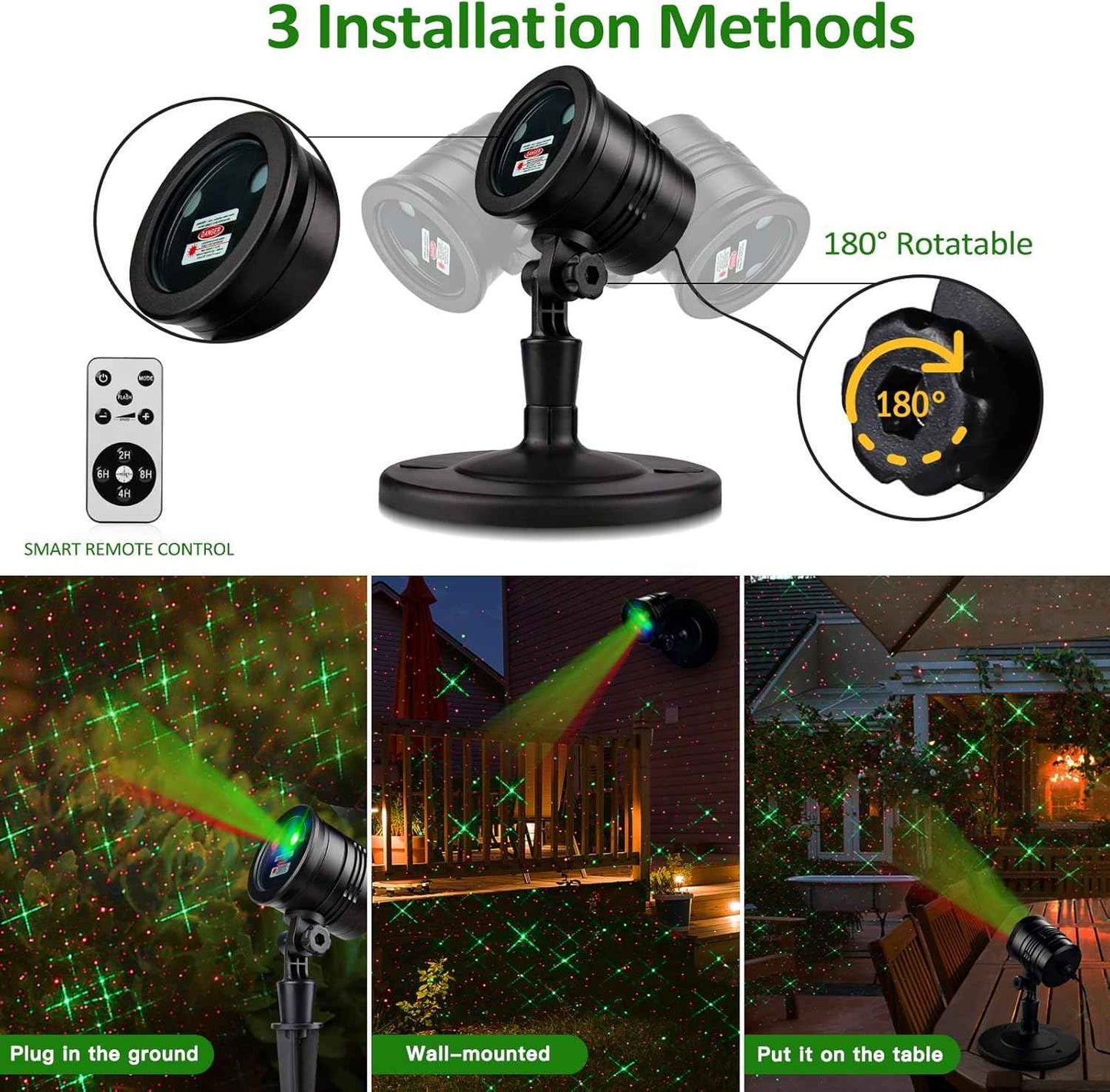 Lumilux Glow Star Projector – Clean One Piece Holiday Decor, One Device Replaces String Lights Clips and Extension Cords