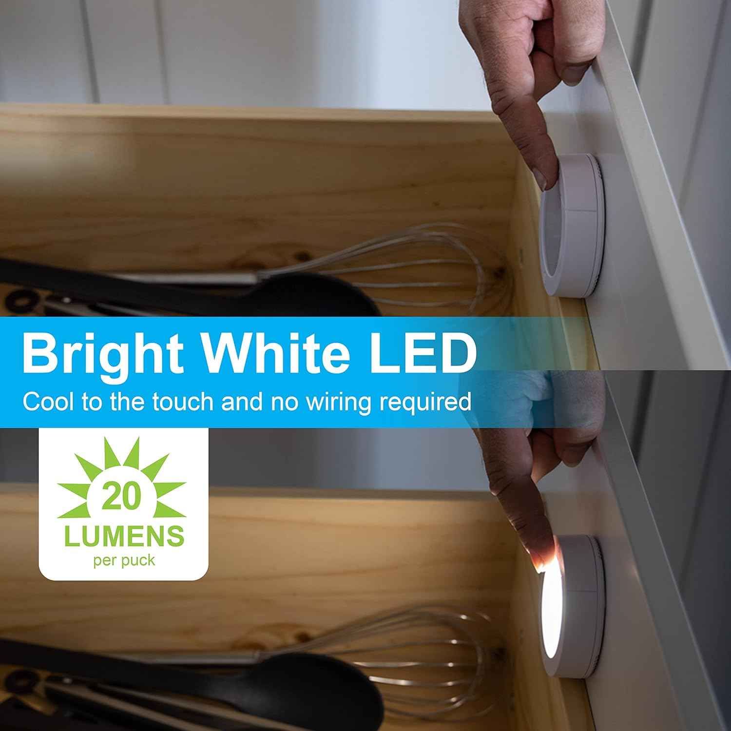 GE Wireless LED Tap-Light – Sleek Closet Accent Light, Battery Puck for Cozy Bedroom Ambiance