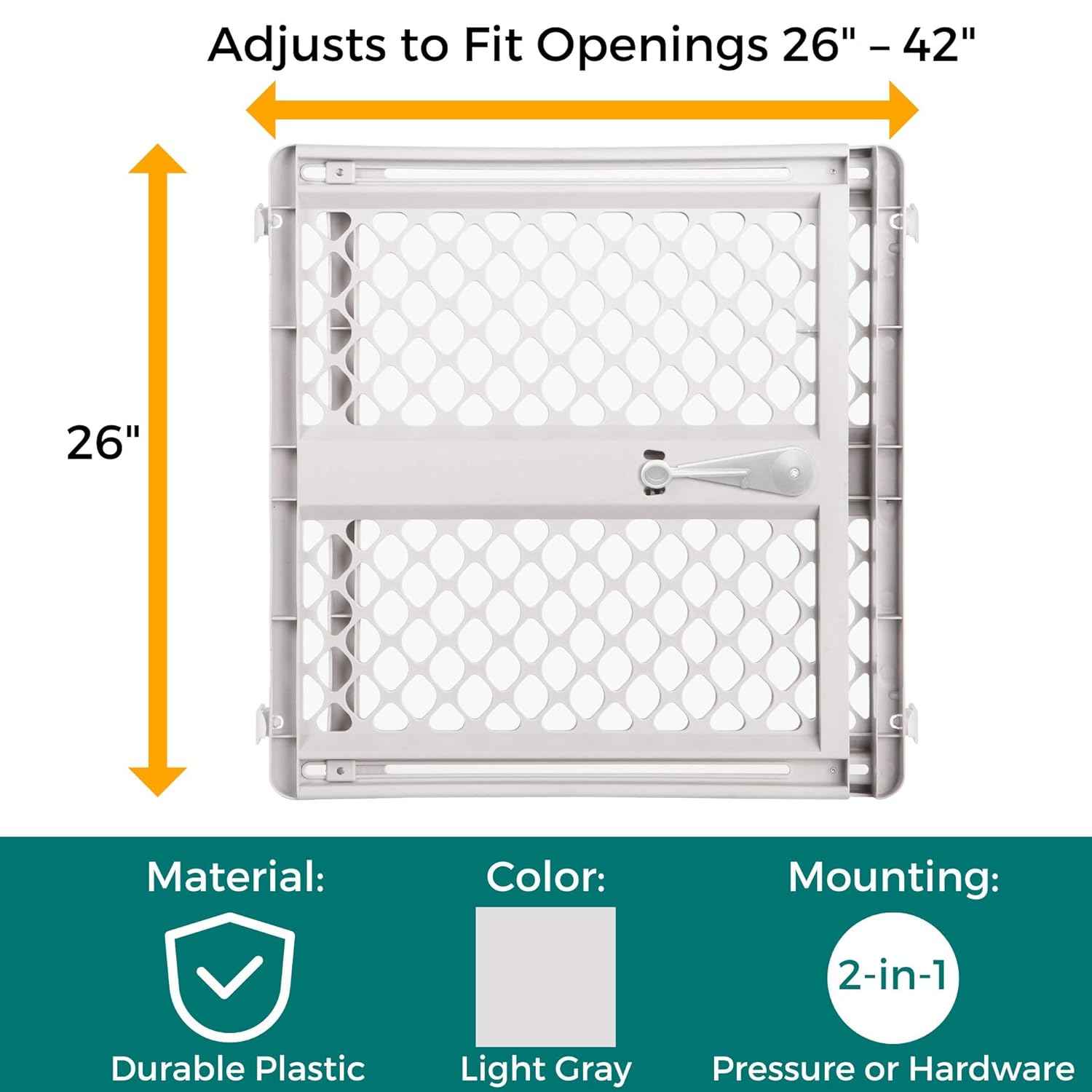 MYPET Universal Pet Gate – Top of Stairs Safety Barrier for Puppies and Small Dogs, Pressure or Hardware Mount, 26" Tall Gray