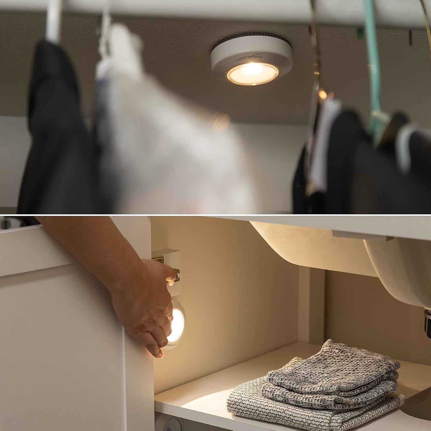 Amazon Basics LED Puck Lights, Battery Operated, 2 Pack — Clean, Cable-Free Lighting for Minimalist Closets and Pantries