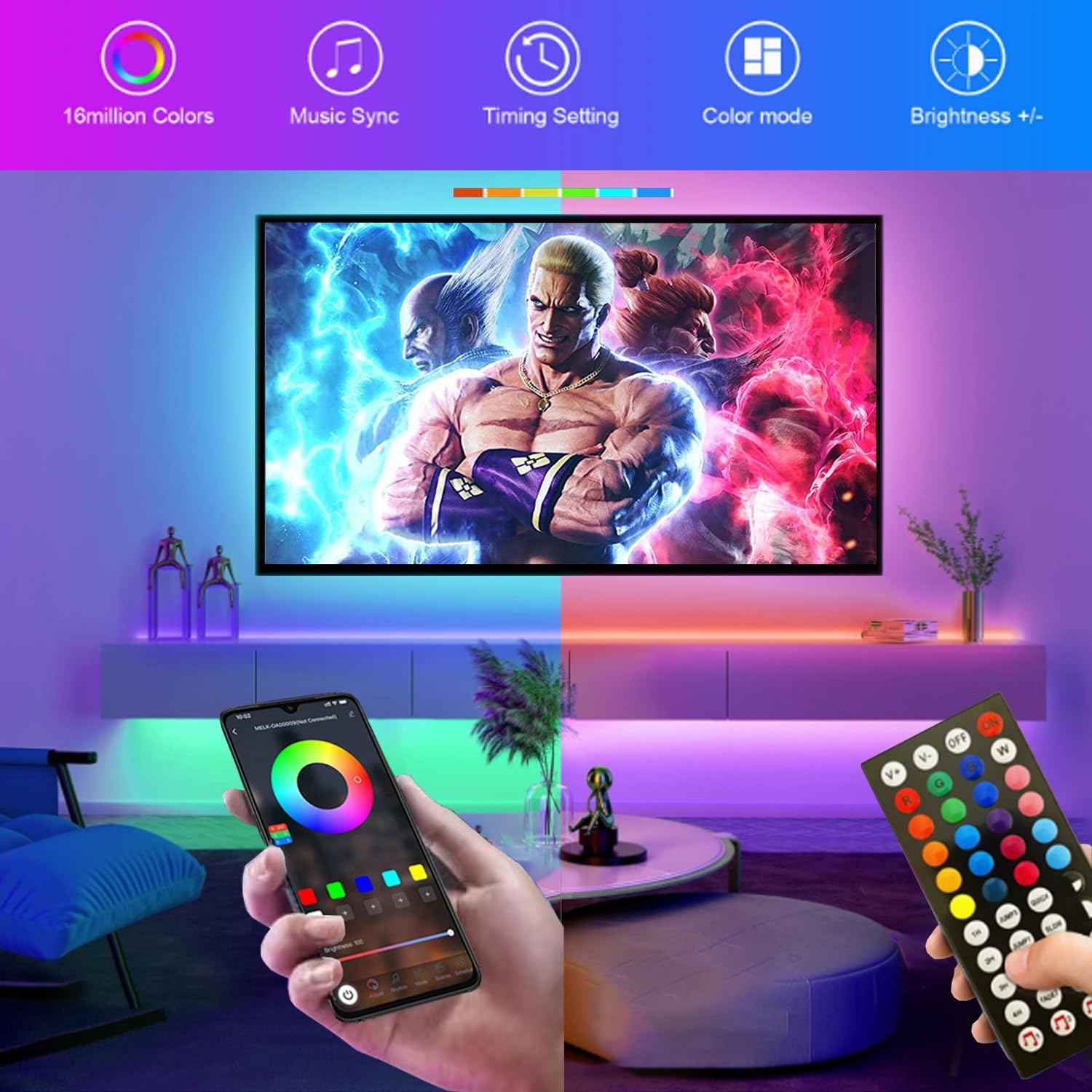 [Brand Name] RGB Strip Light with Music Sync – Unique Housewarming Gift for New Homeowners, Wireless Decor