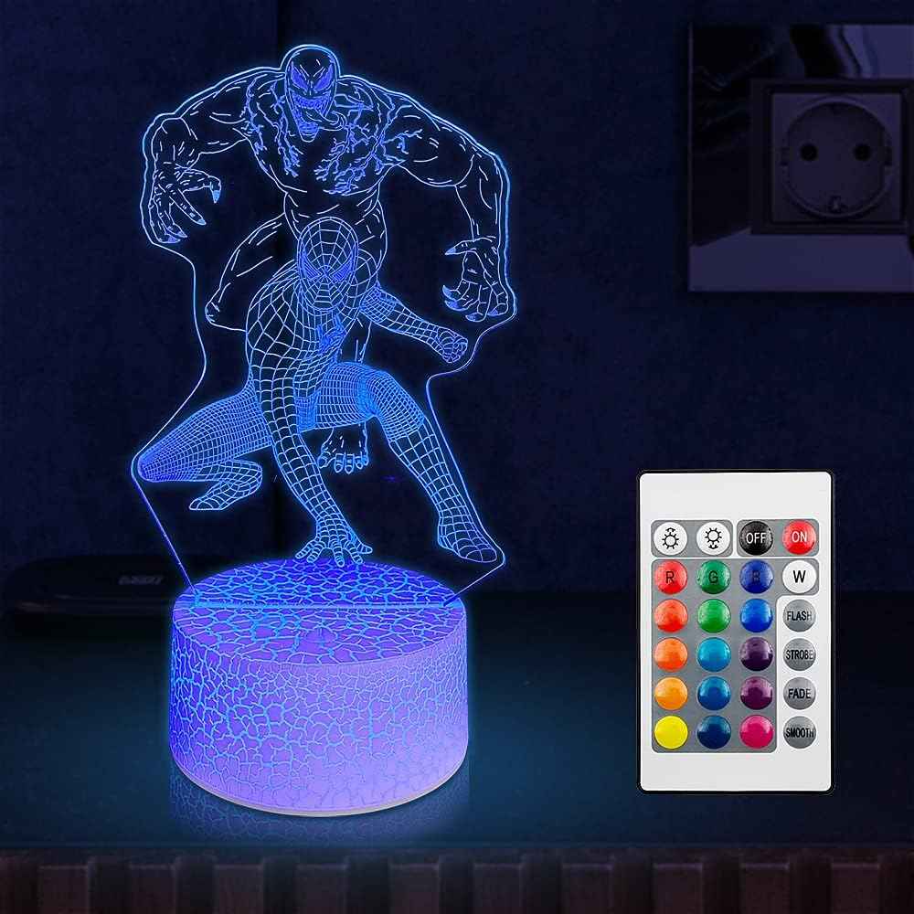 3D Superhero Illusion Lamp – Modern Bedroom Decor Accent with 16 Color Modes, Dimmable LED Mood Lighting
