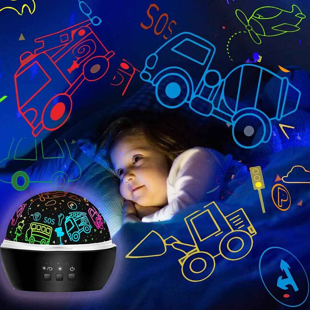 MINGKIDS Dinosaur and Truck Ceiling Projector – Themed Accent Lamp for Kids Bedrooms and Playrooms