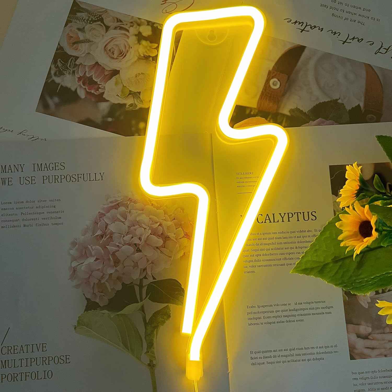 [Brand] Lightning Bolt Neon Sign – Modern Bedroom Wall Decor Accent, USB and Battery Powered LED Light for Living Room Aesthetic