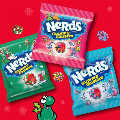 NERDS Gummy Clusters Holiday Assorted Pack – Kid-Friendly Christmas Candy with Crunchy Shell and Gummy Center for Holiday Stockings