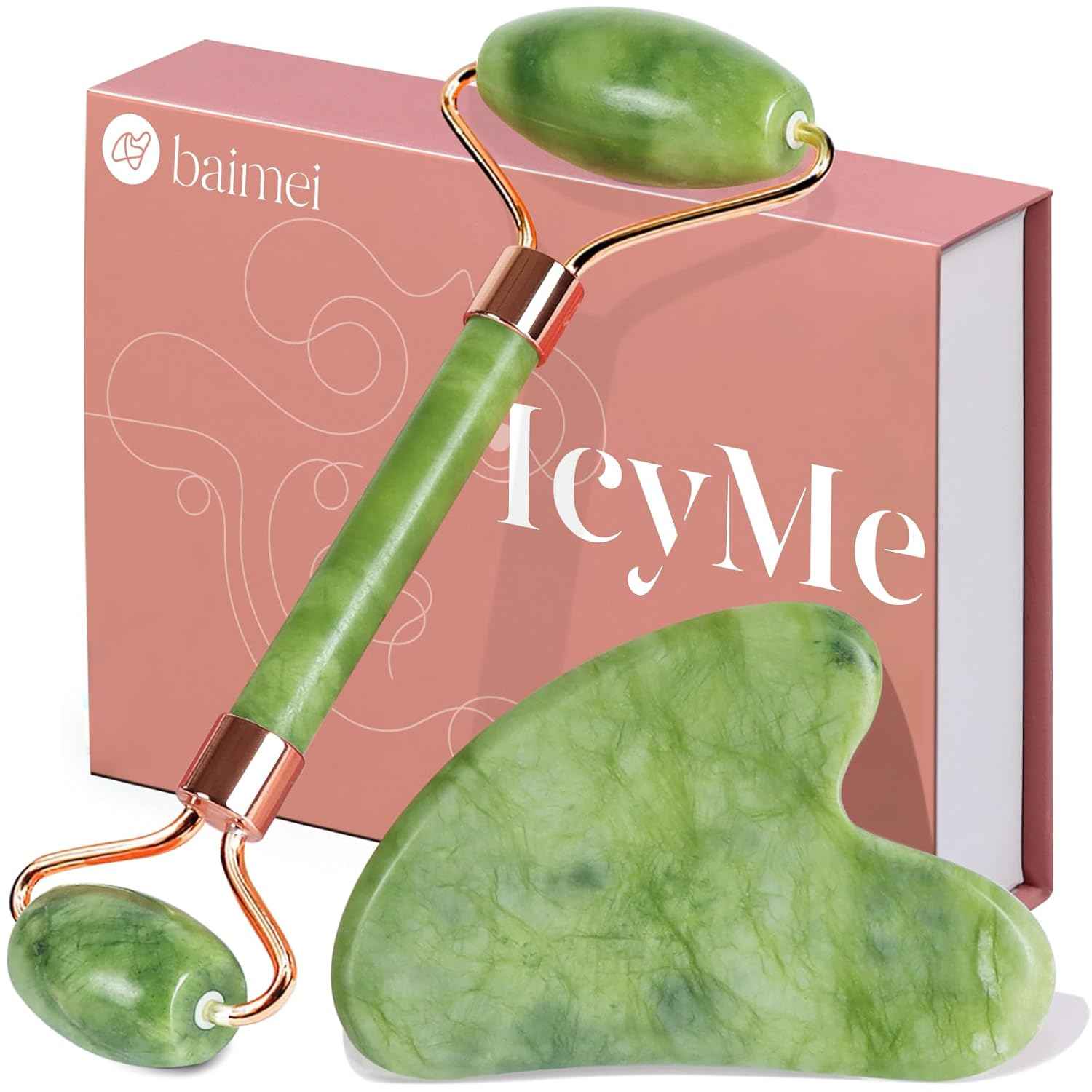 BAIMEI IcyMe Gua Sha & Jade Roller Set – Ready-to-Give Birthday Gift for Her, At-Home Facial Massage Kit