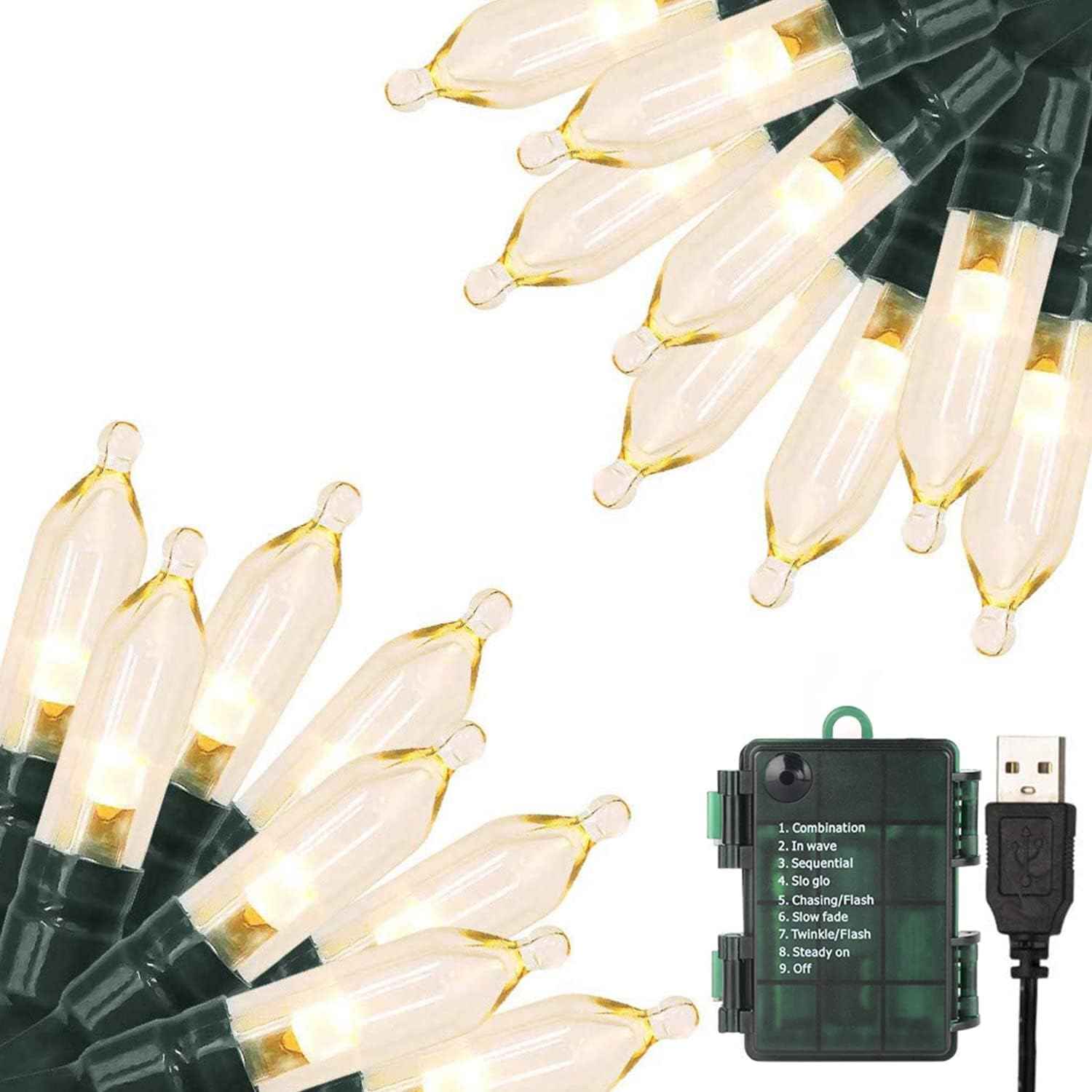 Battery Operated String Lights with 6 Hour Auto Timer, Aesthetic Dorm Room and Apartment Lighting in Warm White, Waterproof LED Lights with USB Option