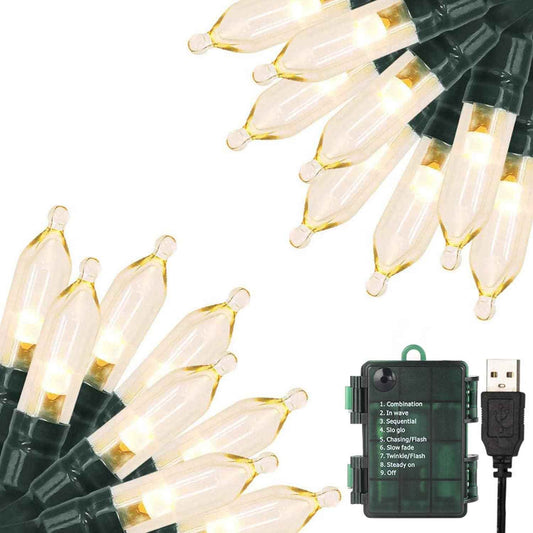 Battery Operated String Lights with 6 Hour Auto Timer, Aesthetic Dorm Room and Apartment Lighting in Warm White, Waterproof LED Lights with USB Option