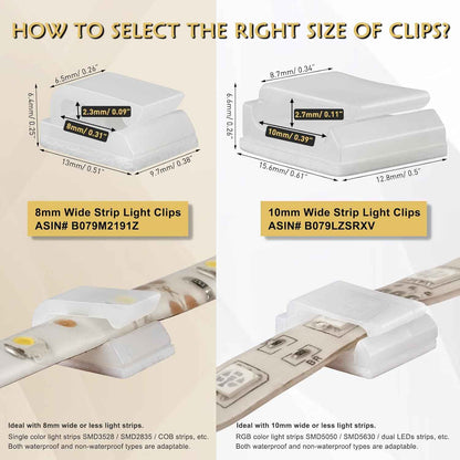 GooChan LED Strip Light Clips – Living Room Accent Lighting Mounts, Adhesive Brackets for 8mm–12mm Strips, 100-Pack
