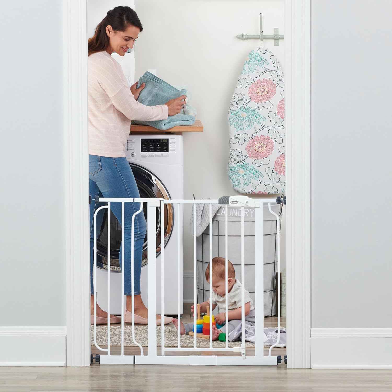 Regalo Baby Gate with Door – Thoughtful Baby Shower Gift for New Parents, Pressure Mounted Safety Gate for Stairs and Doorways