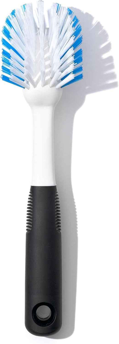 OXO Good Grips Dish Brush – Galley Kitchen Cleanup Essential for Daily Meal Prep, Nylon Bristle Scrubber with Built-In Scraper