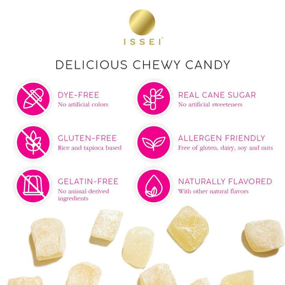 ISSEI Sour Cherry Mochi Gummies | Clean-Label Office Desk Snack | Dye-Free Chewy Candy