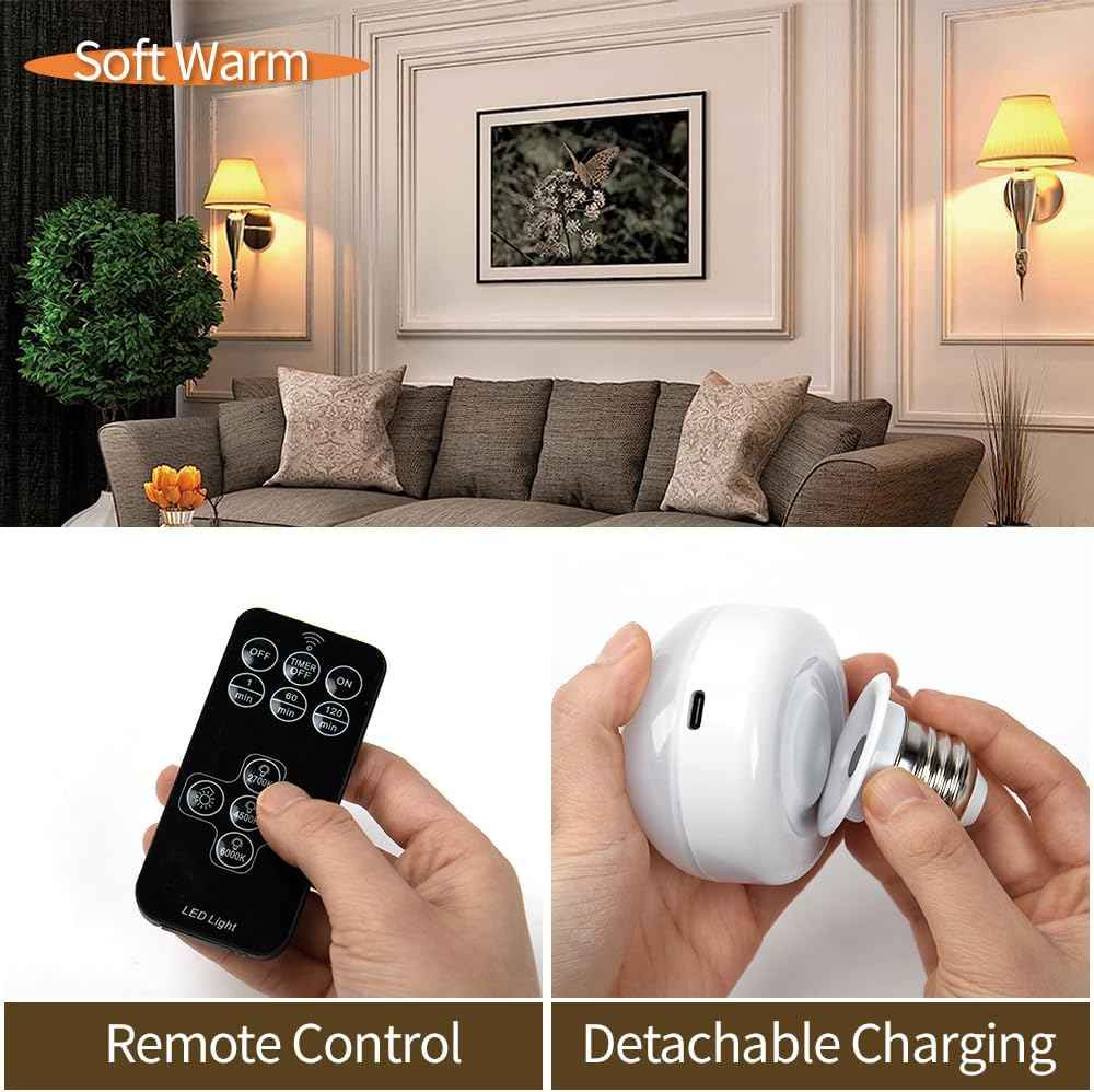 BLUEYE Rechargeable LED Bulb Gift Set for Mom, 2-Pack Cordless Lamp with Remote and Timer for Birthday