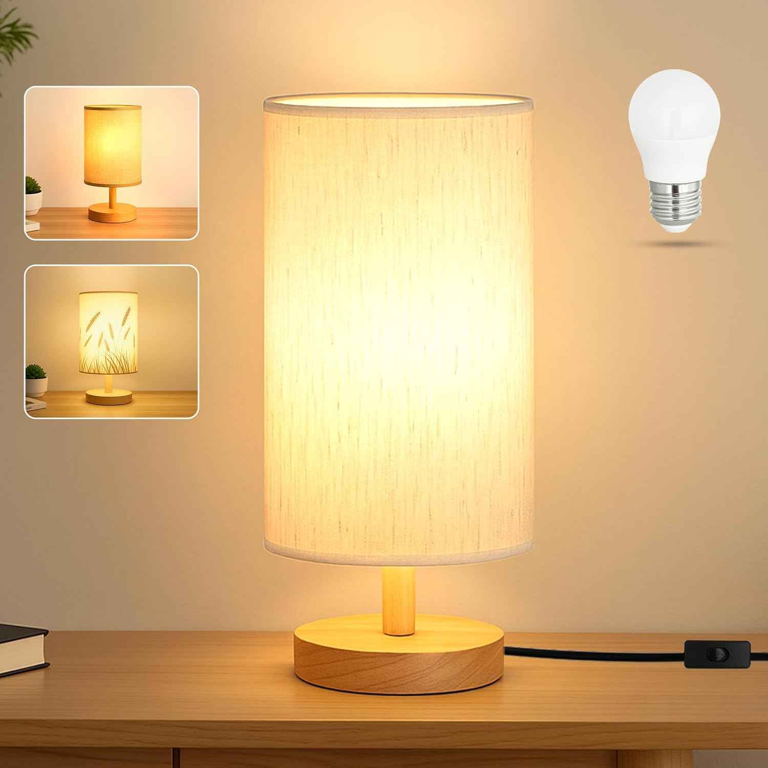 Housewarming Gift Table Lamp for New Homeowners, Linen Shade Wood Base with LED Bulb