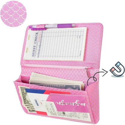 Mymazn_Server_books_for_Waitress_Wallet_Shimmer_Cute_Waitressing_Book_Waiter_Organizer_with_Magnetic_Money_Zipper_Pocket_Fits_Restaurant_Pad_Guest_Checkbook