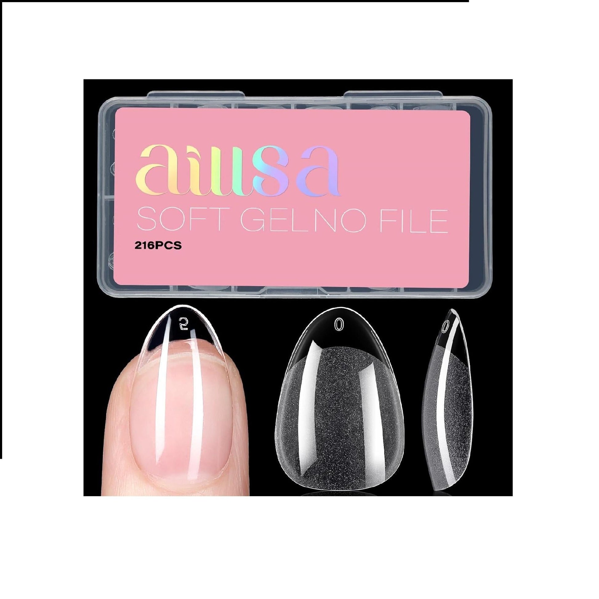 AILLSA_Short_Almond_Nail_Tips_Soft_Gel_Pre-Shaped_Acrylic_Nail_Tips_Half_Matte_Full_Cover_Nail_Tips_Clear_Gelly_Press_on_Flase_Nail_Tips_for_Extension_Nail_Manicure_Home_DIY_216PCS_12Sizes