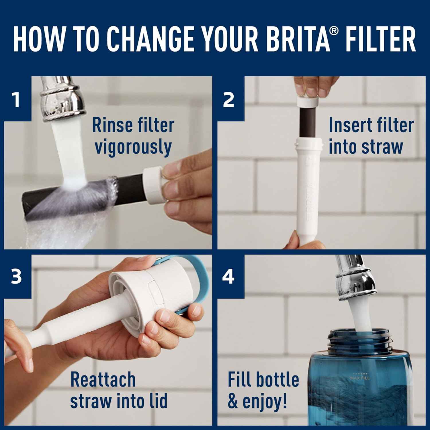 Brita Water Bottle Filters for Outdoor Adventures – Travel-Ready Refill Cartridges, 40-Gallon Lifespan, Pack of 3