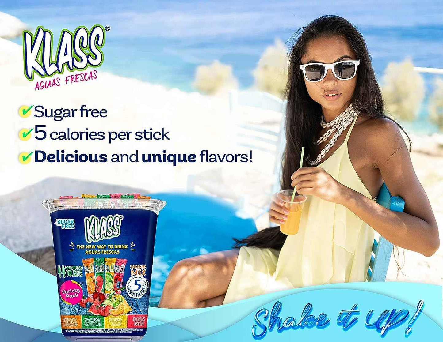 Klass Sugar-Free Iced Tea Sticks - 5 Calorie Single-Serve Powder for Office Desks, Commutes, and Distraction-Free Focus Sessions (44 Count)