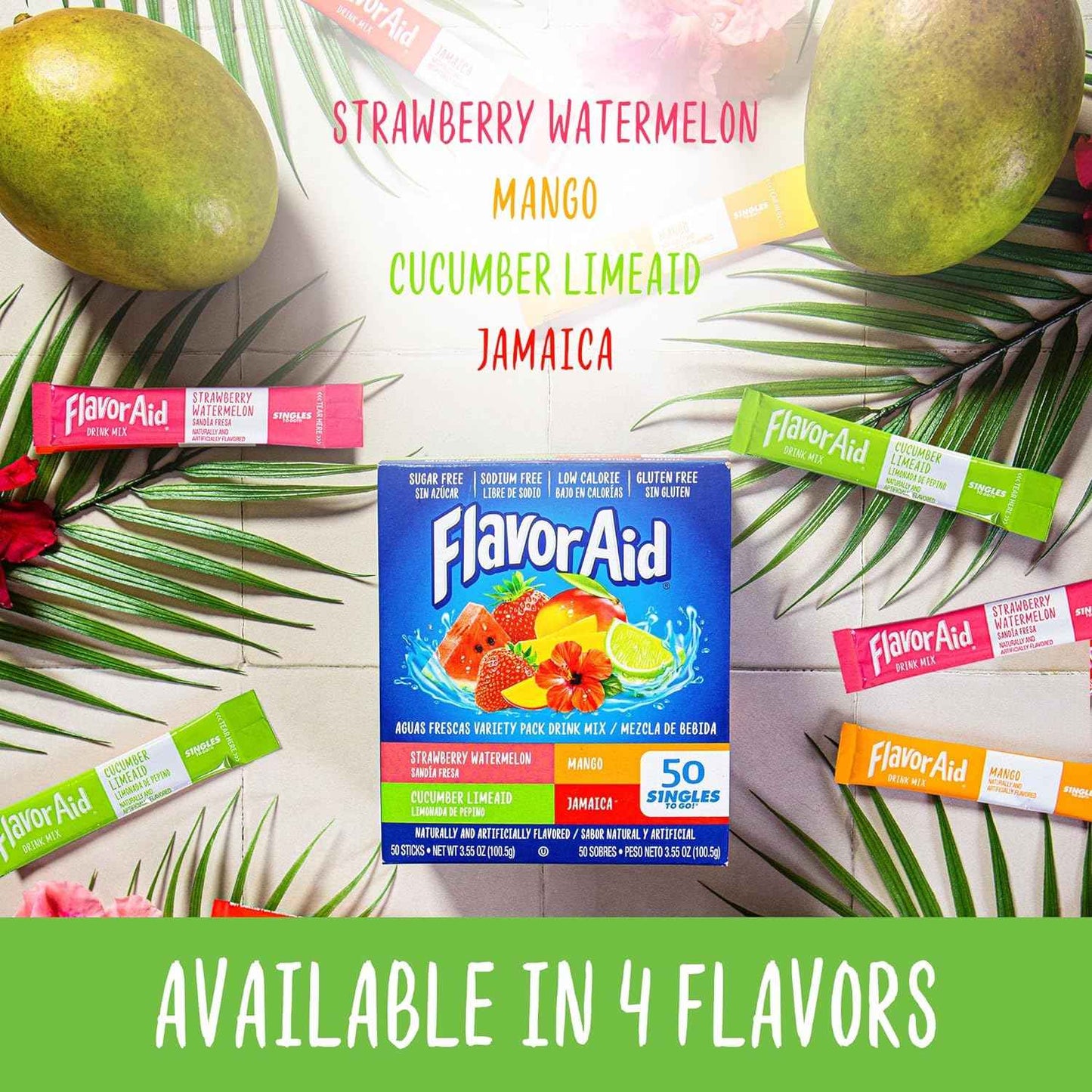 Flavor Aid Aguas Frescas Singles To Go – Daily Hydration Ritual for Mindful Drinkers, 4-Flavor Powdered Water Mix Pack