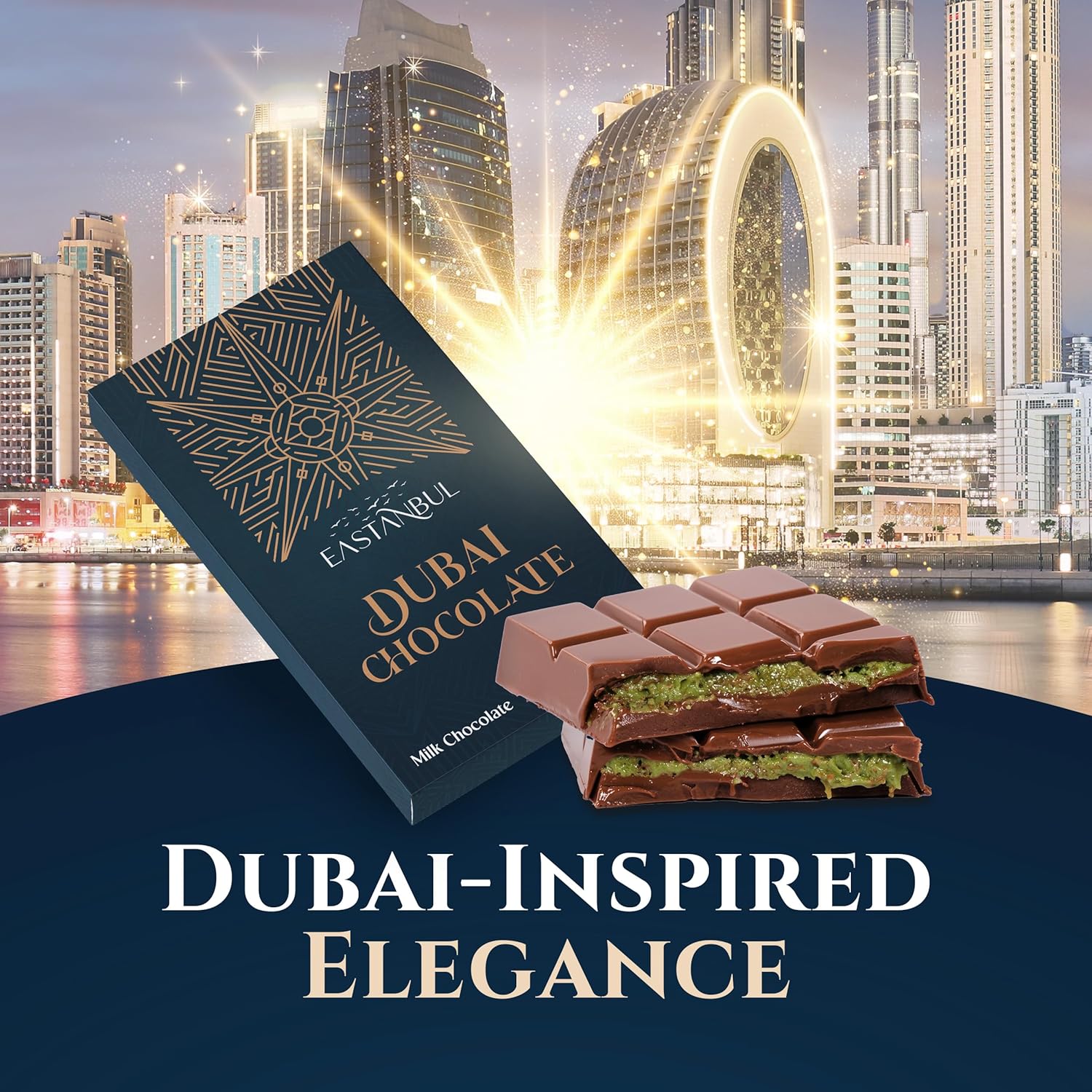 Eastanbul Pistachio Kunafeh Chocolate Bar – Elegant Housewarming Gift for Women and Mom, Viral Middle Eastern Candy
