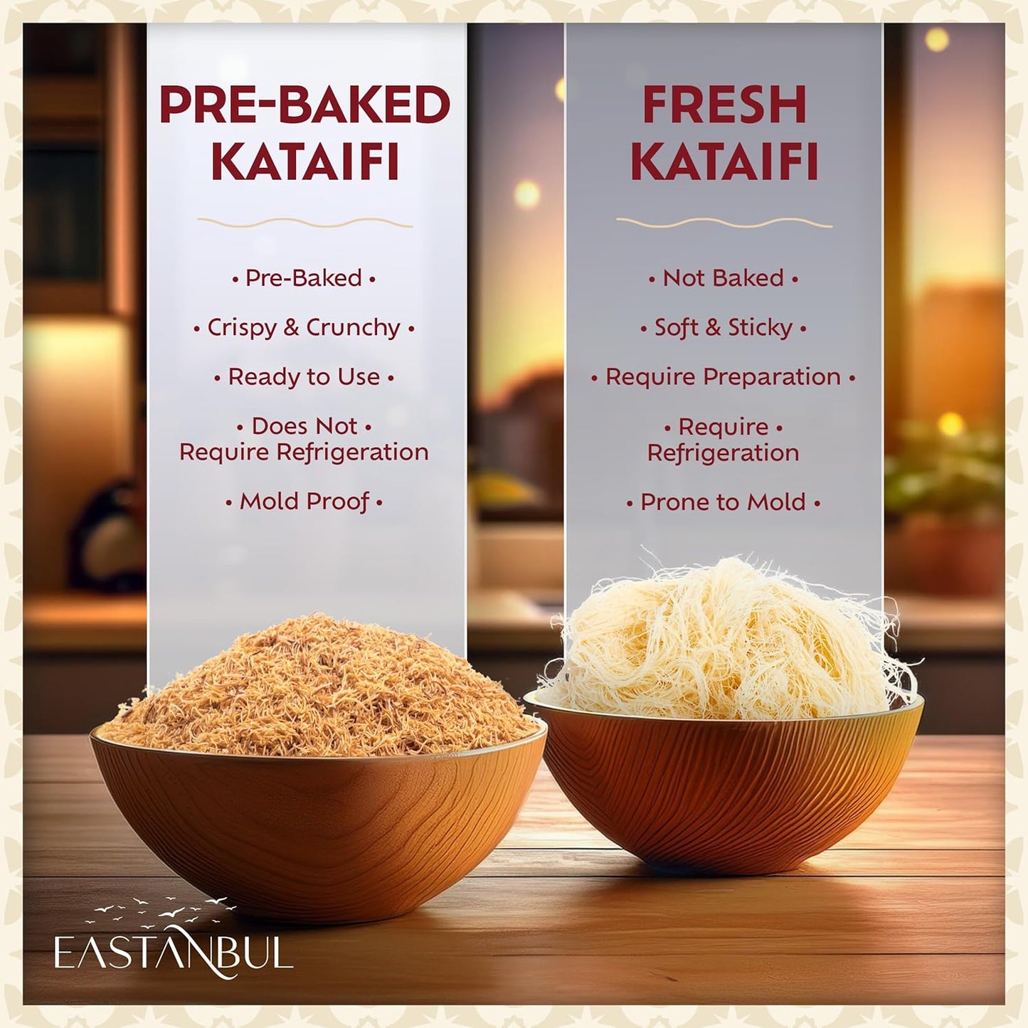 Eastanbul Pre-Baked Kataifi Dough – Simple Three-Ingredient Topping for Clean, Unfussy Dessert Recipes