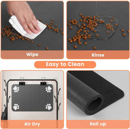 Non-Slip Pet Feeding Mat with Waterproof Rubber Backing, Safe Spill Protection for Cats and Dogs