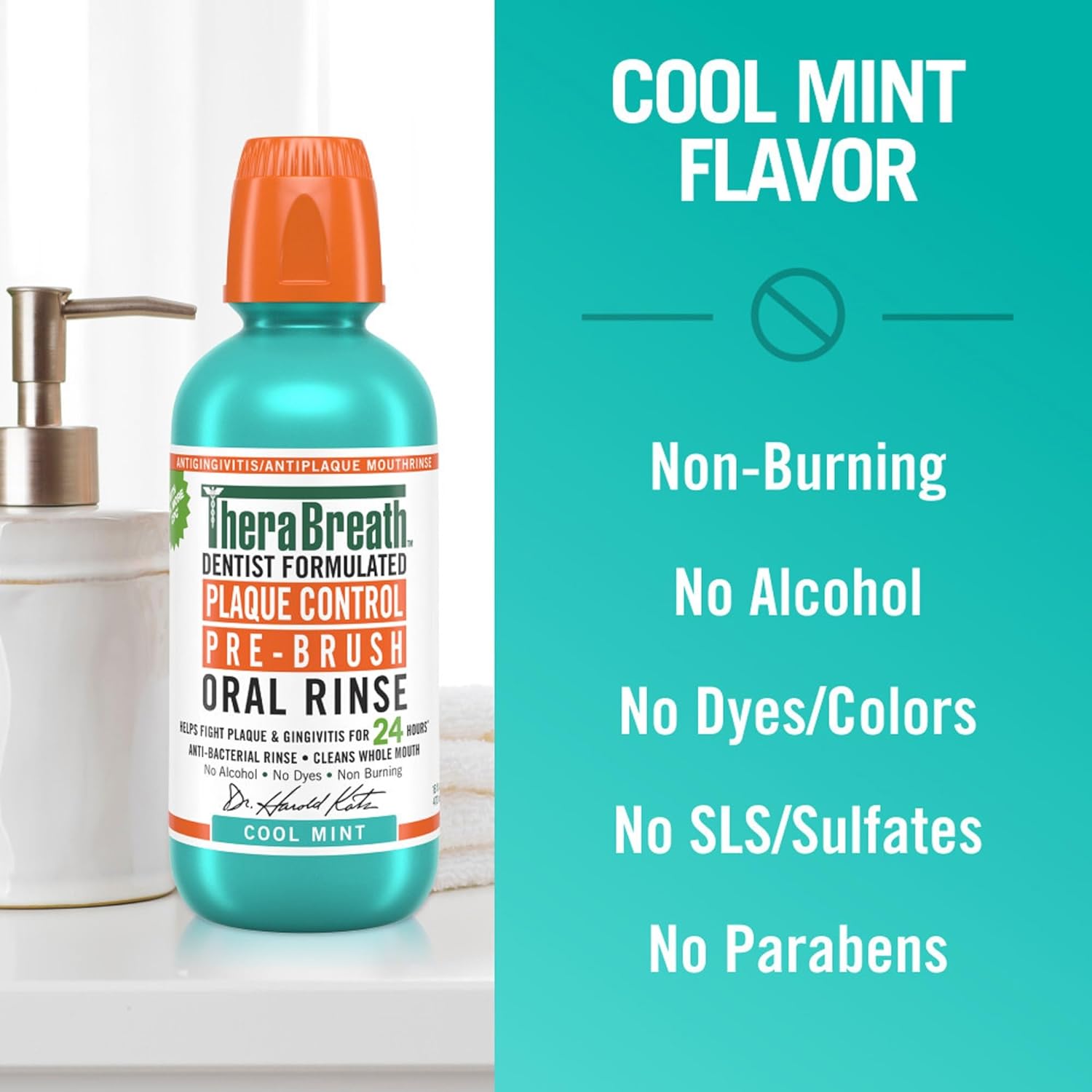 TheraBreath_Plaque_Control_Mouthwash,_Cool_Mint,_Pre-Brush_Rinse,_16_Fl_Oz_Oral_Antibacterial_Gentle_Pack_Sensitive_Vegan