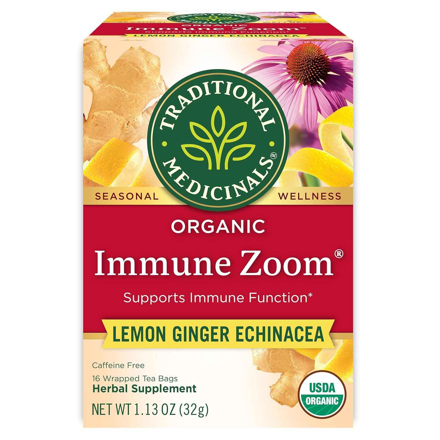 Traditional Medicinals Organic Immune Zoom Lemon Ginger Tea - Home Yoga Space Companion for Mindful Tea Moments