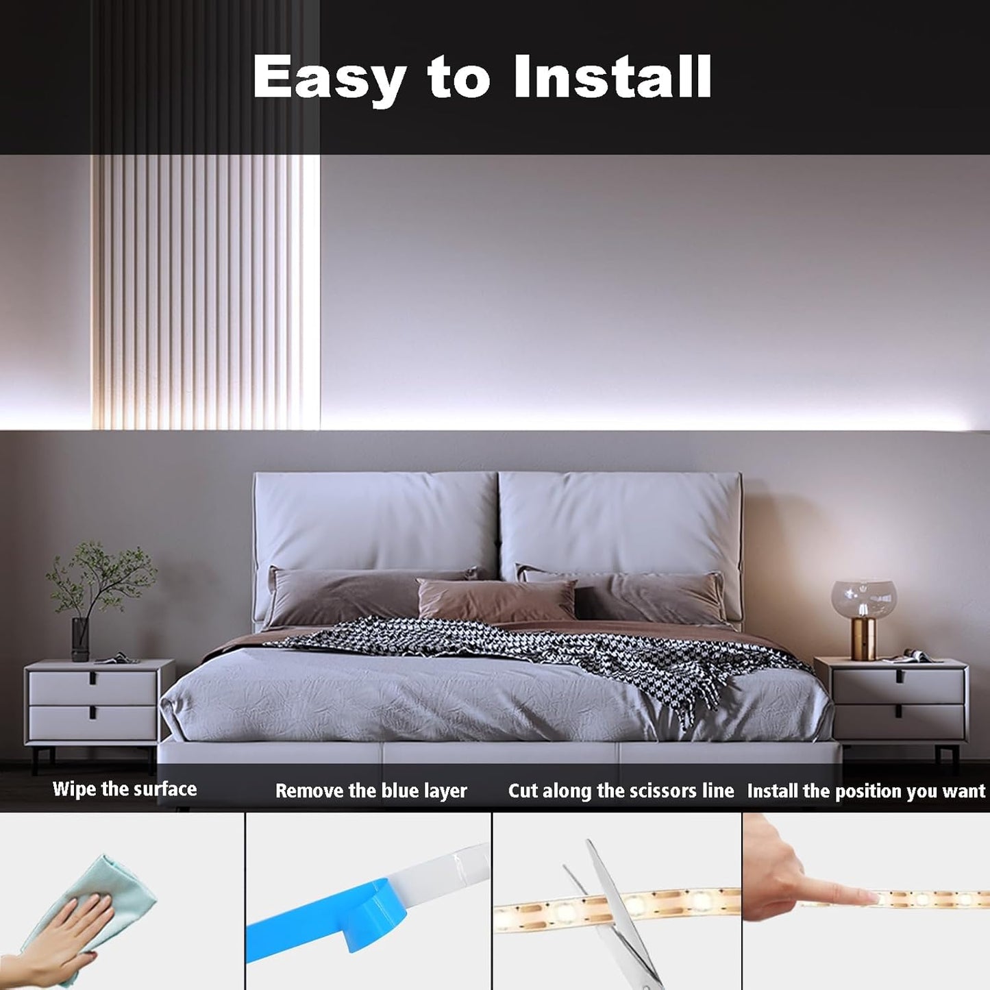 echosari Battery Operated LED Strip Lights – Nursery and Kids Bedroom Night Light with Auto Timer, 9.8ft 2-Pack Warm White