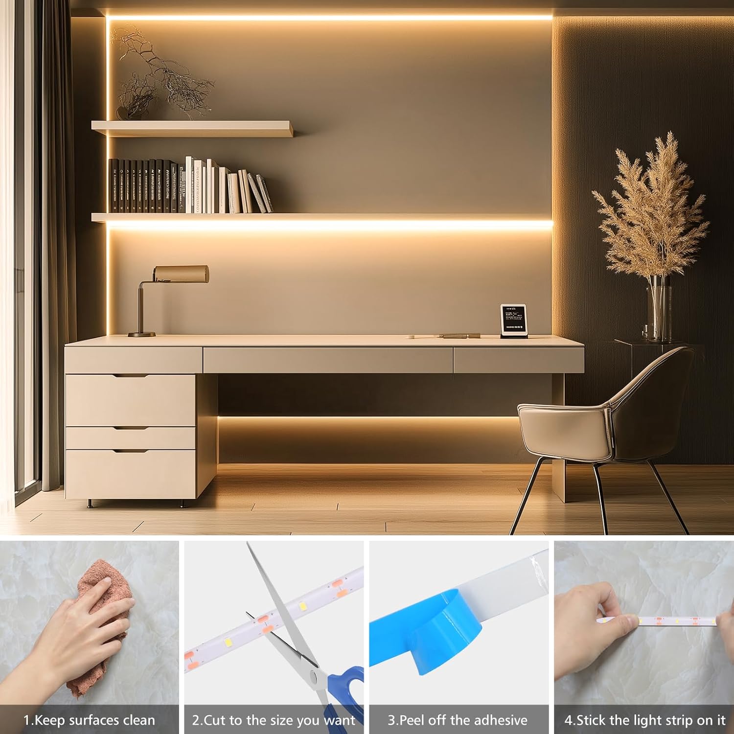 echosari Battery Strip Light – Thoughtful Housewarming Gift for Her, Cozy Bedroom and Shelf Accent, Warm White with Remote