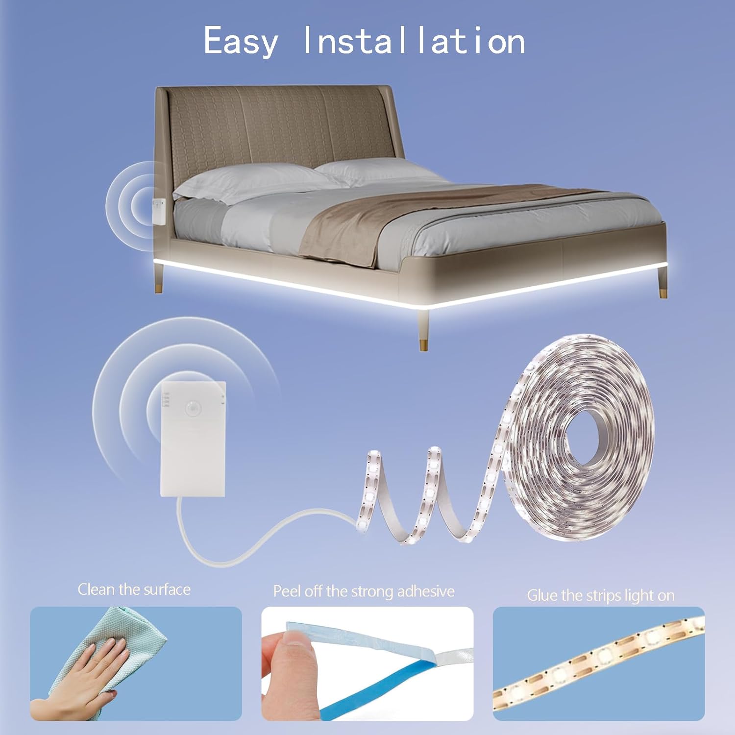 echosari Wireless Motion Strip — Tool Free Minimalist Lighting for Clutter Free Closets and Drawers