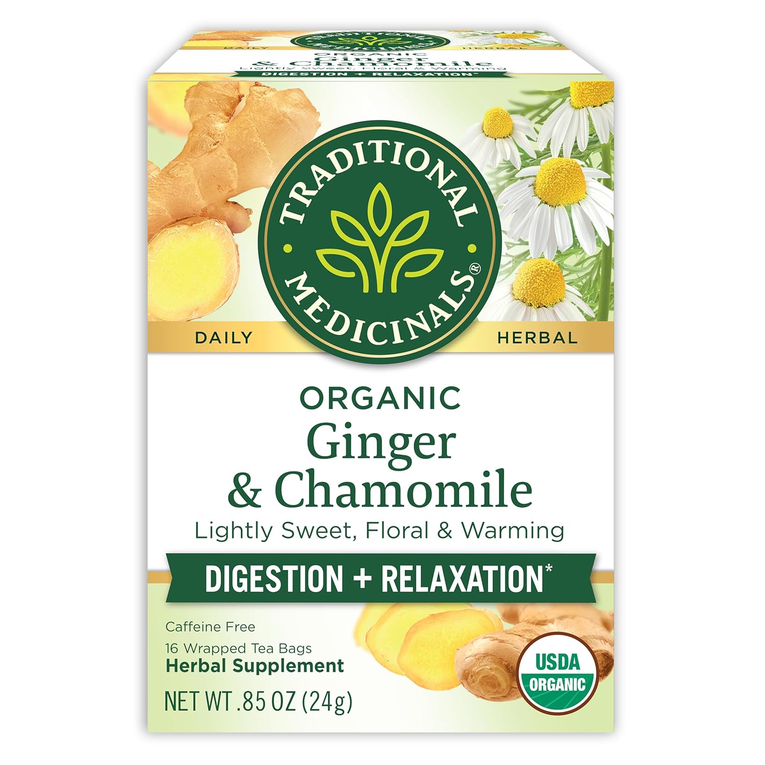 Traditional_Medicinals_Tea,_Organic_Ginger_&_Chamomile,_Occasional_Nausea_Indigestion_Relief,_16_Tea_Bags