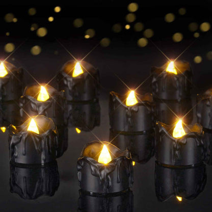 Homemory Flameless LED Tea Lights – Drip Style Black Halloween Candles, Smokeless & Fire-Safe for Homes with Kids and Pets