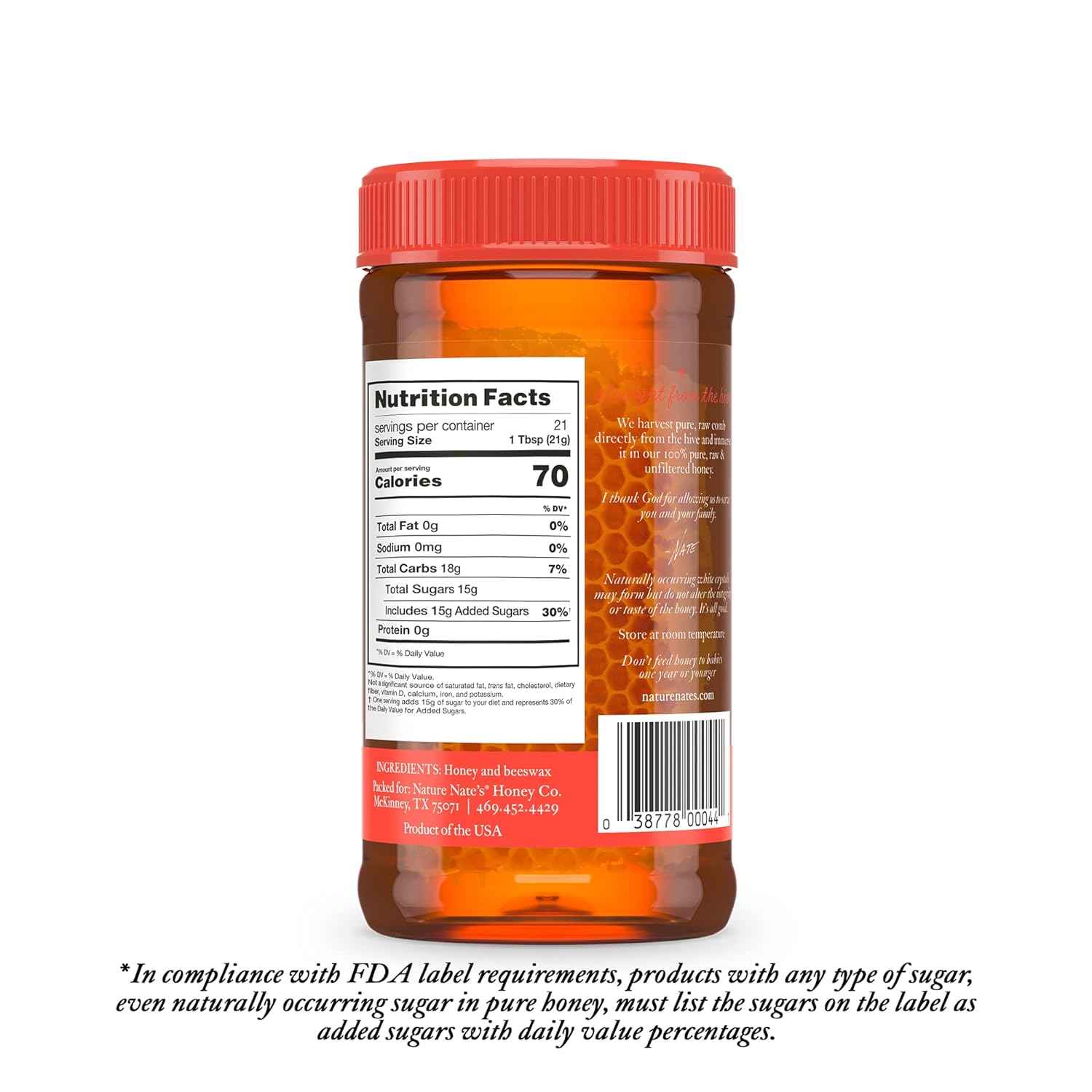 Nate's Raw Unfiltered Honey with Comb – 16oz Artisanal Jar for Elevated Cheese Boards, Gourmet Glazing, and Premium Entertaining