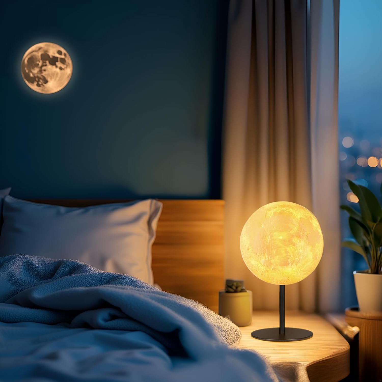 Ehobroc Moon Lamp – Modern Bedroom Decor Accent, Textured Lunar Table Lamp with Metal Base